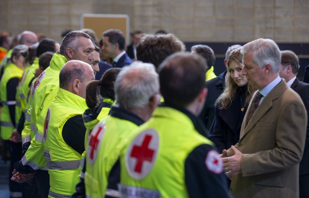 Crown Princess Elisabeth of Belgium and King Philippe of Belgium meet rescue services during a visit to the crisis centre and the site where a car ran into a group of carnivalists in Strepy-Bracquegnies, near La Louviere March 20, 2022. u00e2u20acu201d AFP pic