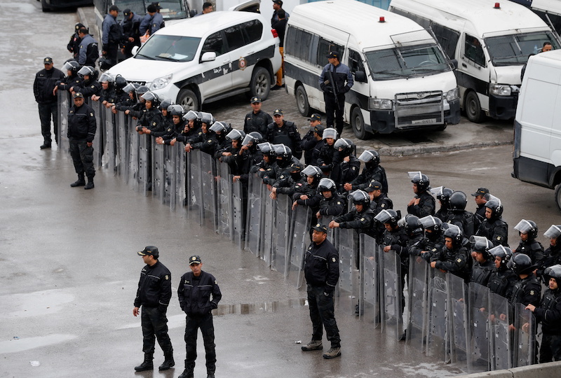 Police officers block a street during a protest against Tunisian President Kais Saied's seizure of governing powers, in Tunis, Tunisia March 20, 2022. u00e2u20acu201d Reuters pic