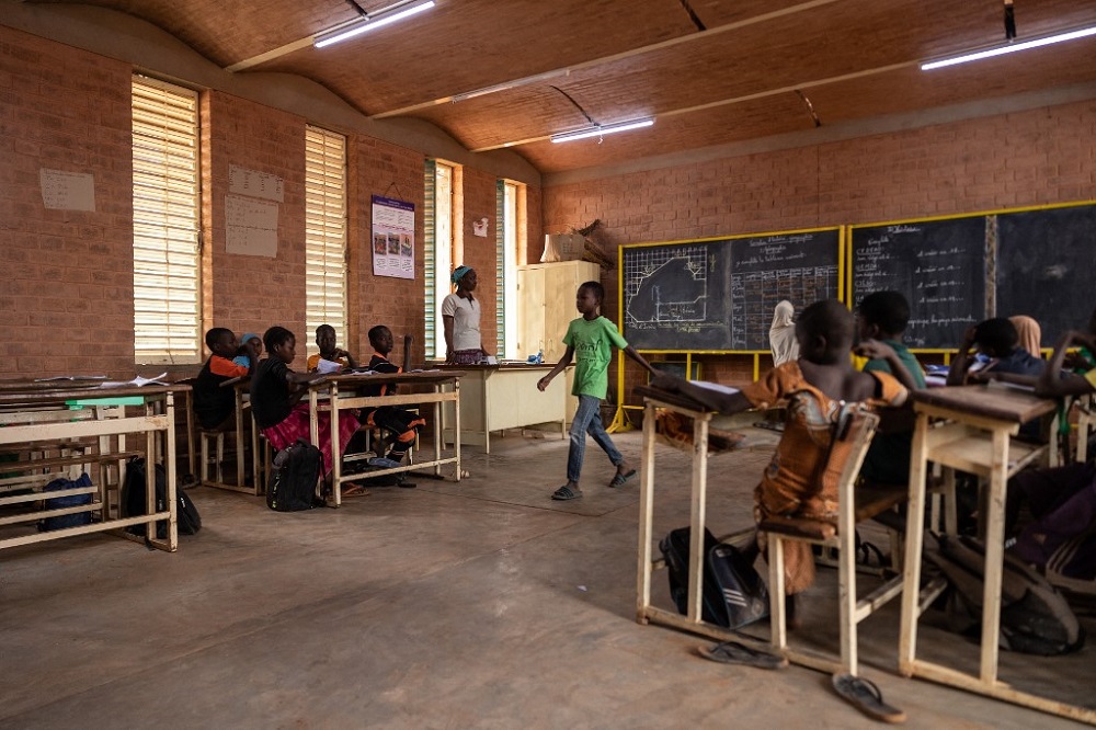 Schoolchildren attend a lesson in a classroom at the Village-Opera school, designed by Architect Diebedo Francis Kere, in Laongo March 16, 2022.  — AFP pic