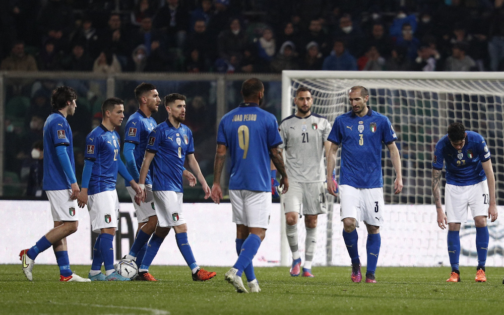 Italy's Giorgio Chiellini and teammates look dejected after the match in Palermo, Italy March 24, 2022. u00e2u20acu201d Reuters pic