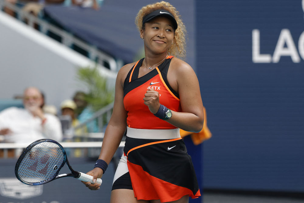 Naomi Osaka reacts after match point against Angelique Kerber in a second round women's singles match in the Miami Open at Hard Rock Stadium. u00e2u20acu201d Geoff Burke-USA TODAY Sports pic