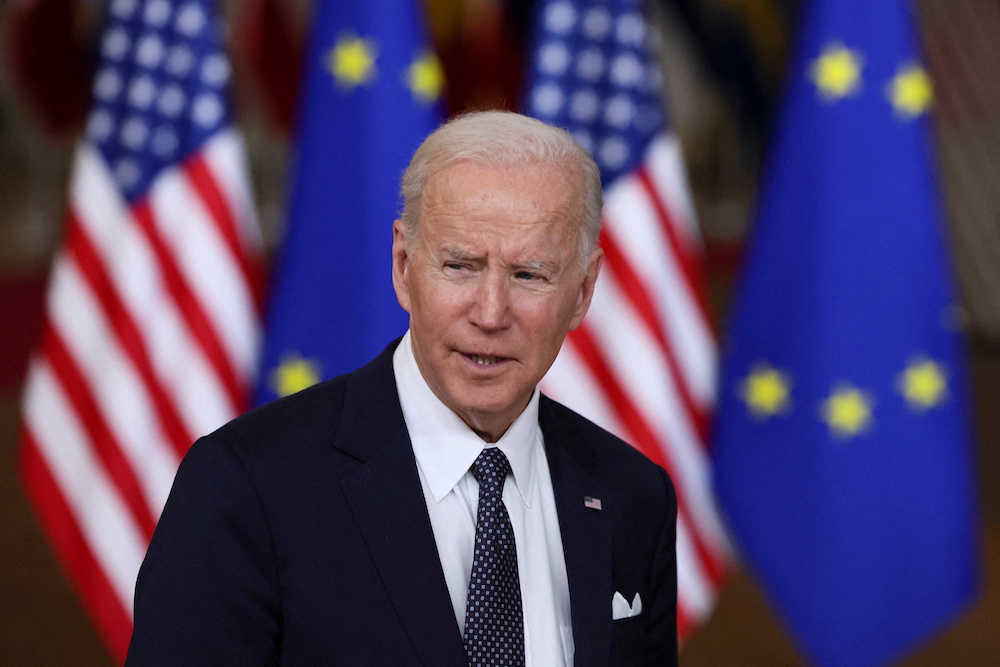 US President Joe Biden speaks to the media in the framework of a European Union leaders summit amid Russia's invasion of Ukraine, in Brussels, Belgium March 24, 2022. u00e2u20acu201d Reuters pic