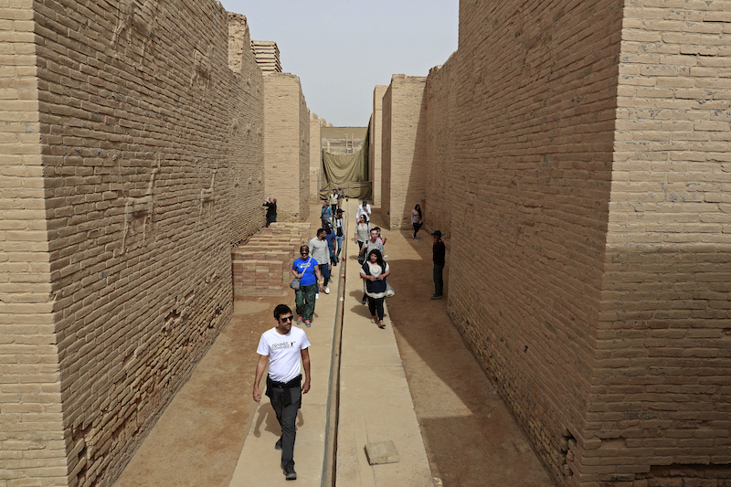 Foreign tourists visit the ancient city of Babylon, some 100 km south of the Iraqi capital Baghdad March 7, 2022. u00e2u20acu201d AFP pic