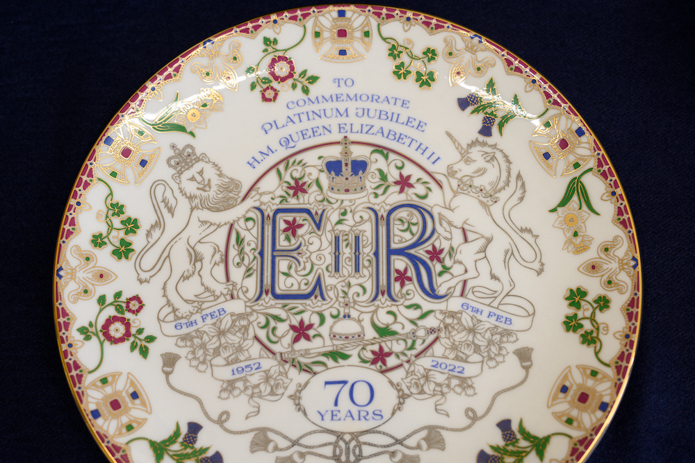 A finished Platinum Jubilee Commemorative Plate for Goviers, as part of their Royal Commemoratives collection, in Stoke-on-Trent March 24, 2022. u00e2u20acu201d AFP pic