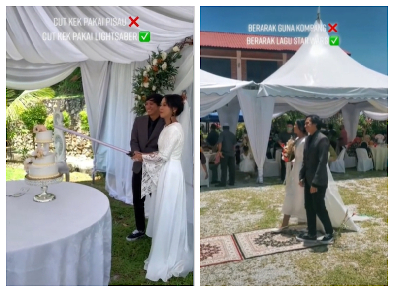 Groom Rohaizad and his wife wowed social media users after a creative Star Wars-themed wedding. u00e2u20acu201d Screengrab via tiktok/ejsafari