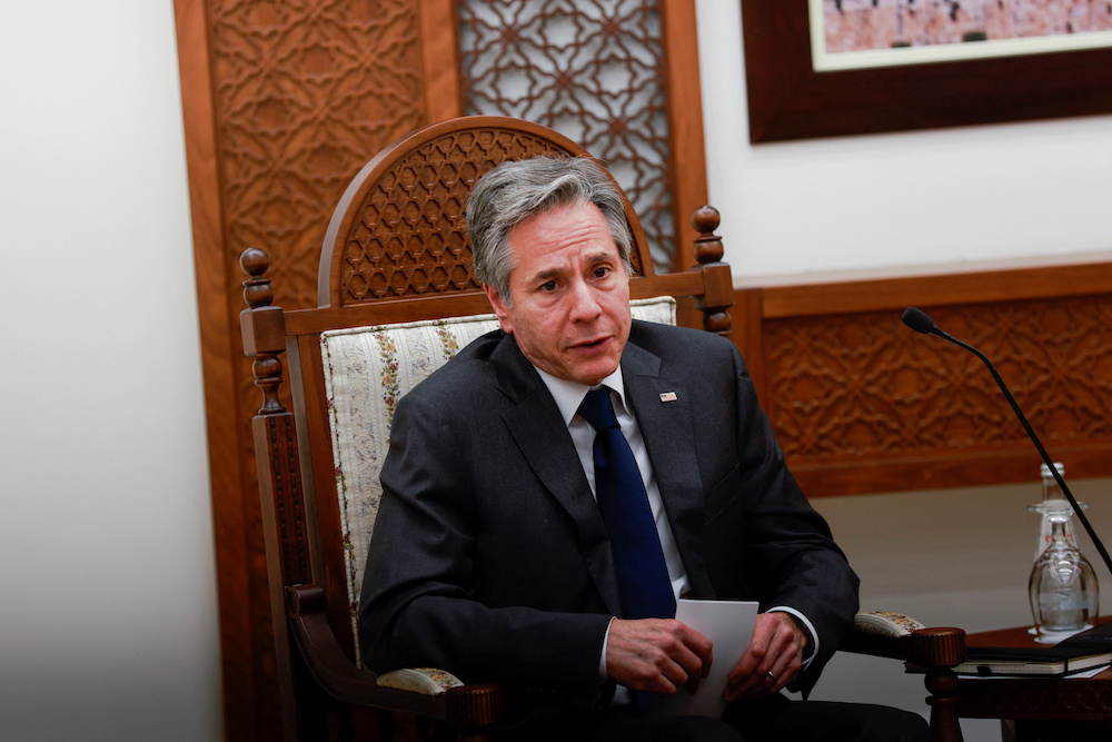 US Secretary of State Antony Blinken speaks during a meeting with Palestinian President Mahmoud Abbas (not pictured) in Ramallah, in the Israeli-occupied West Bank March 27, 2022. u00e2u20acu201d Reuters pic