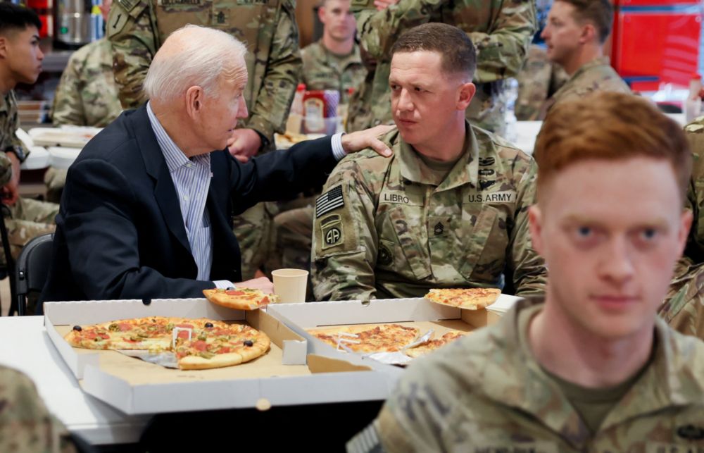 US President Joe Biden meets with US Army soldiers assigned to the 82nd Airborne Division at the G2 Arena in Jasionka, near Rzeszow, Poland, March 25, 2022. u00e2u20acu201d Reuters pic