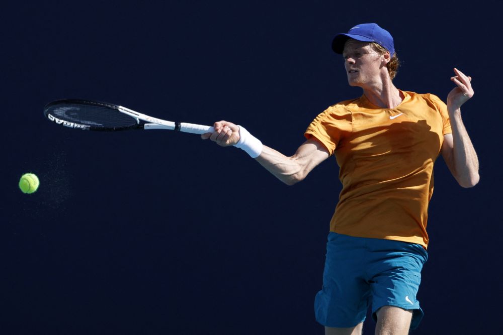 Jannik Sinner hits a forehand against Pablo Carreno Busta at the Miami Open at Hard Rock Stadium March 27, 2022. u00e2u20acu201d Reuters pic