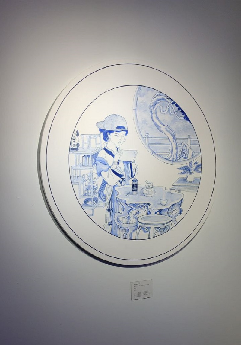 One of the blue and white paintings at Drewfunk's solo exhibition in PJ. ― Picture courtesy of Awegallery