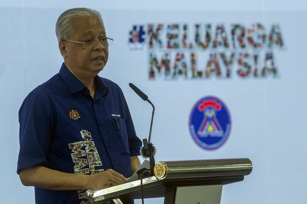 Prime Minister Datuk Seri Ismail Sabri Yaakob speaks during an event at the Felda Lok Heng Barat community sports complex in Kota Tinggi March 9, 2022. u00e2u20acu201d Bernama pic