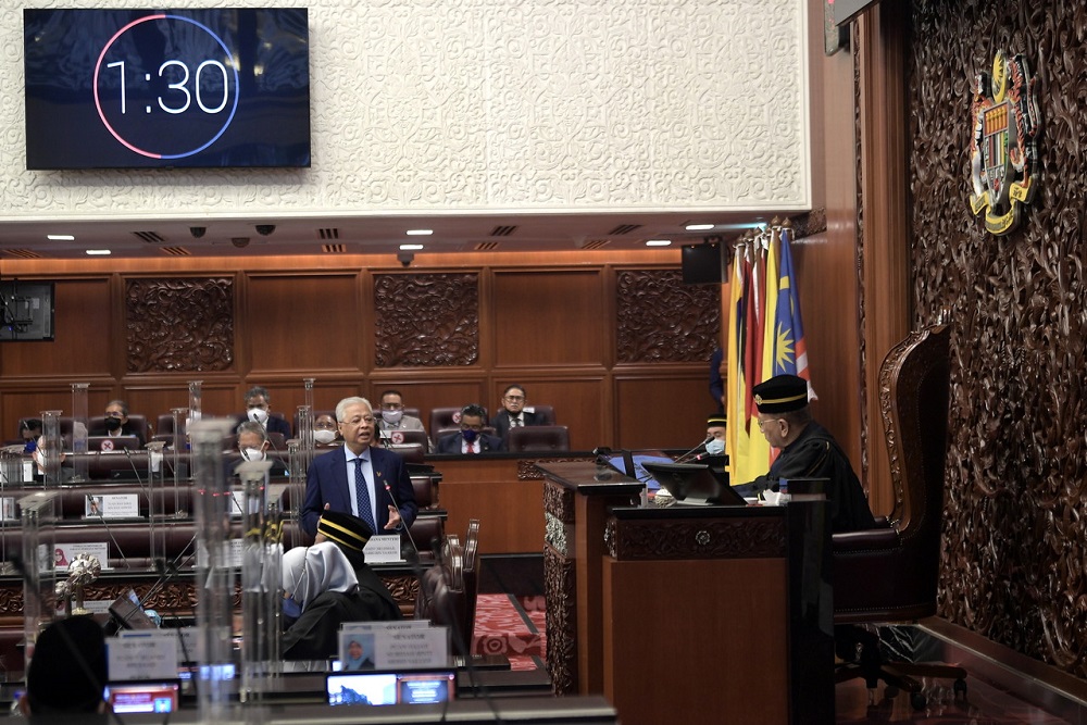 Prime Minister Datuk Seri Ismail Sabri Yaakob speaks during the question-and-answer session in the Dewan Negara, in Kuala Lumpur March 23, 2022. u00e2u20acu201d Bernama pic