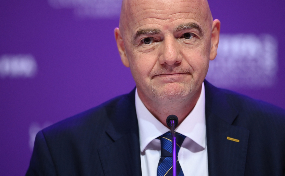 Fifa President Gianni Infantino gives a press conference at the end of the 72nd Fifa Congress in the Qatari capital Doha, March 31, 2022. u00e2u20acu201d AFP picnn