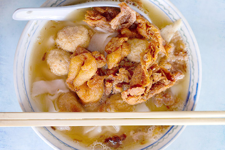 The Hoo Khiew Prawn Cracker Noodles in Melaka, also fondly known as the Tengkera Noodles.
