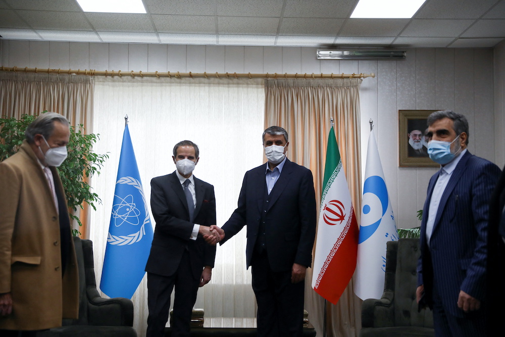 International Atomic Energy Agency (IAEA) Director General Rafael Grossi shakes hands with Head of Iranu00e2u20acu2122s Atomic Energy Organization Mohammad Eslami, in Tehran, Iran, March 5, 2022. u00e2u20acu2022 Reuters pic