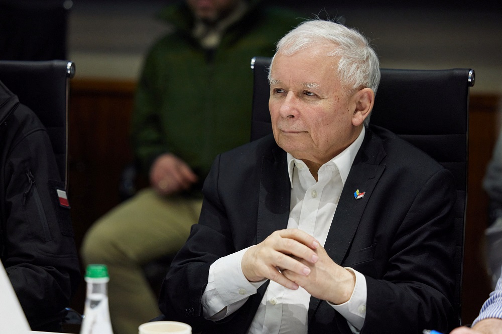 Polish Deputy Prime Minister Jaroslaw Kaczynski attends a joint meeting in Kyiv, Ukraine March 15, 2022. u00e2u20acu2022 Ukrainian Presidential Press Service/Handout via Reuters