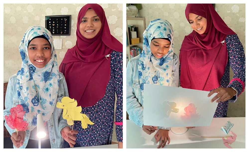 Ayesha and her daughter Wan Dhuha enjoyed experimenting with their puppets with a torchlight to create the different shadows for their u00e2u20acu02dcwayangu00e2u20acu2122 show. u00e2u20acu2022 Picture courtesy of Ayesha Hafsa