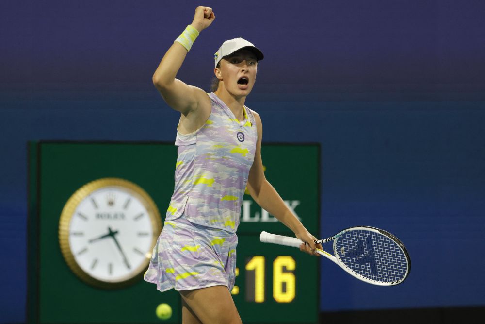 Iga Swiatek celebrates after match point against Petra Kvitova in a women's singles quarterfinal match in the Miami Open at Hard Rock Stadium March 30, 2022. u00e2u20acu201d Reuters pic