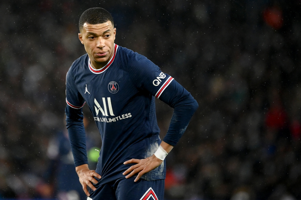 Paris Saint-Germain forward Kylian Mbappe looks on during the Uefa Champions League round of 16 first leg match against Real Madrid at the Parc des Princes stadium in Paris, February 15, 2022. u00e2u20acu201d AFP pic 