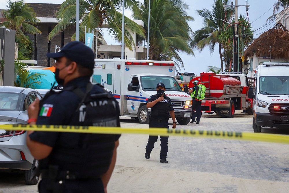 Police officers guard a scene where an explosion occurred at the Kool Beach restaurant, presumably caused by gas accumulation, which left four tourists injured, according to local media, in Playa del Carmen, Mexico March 14, 2022. u00e2u20acu2022 Reuters pic