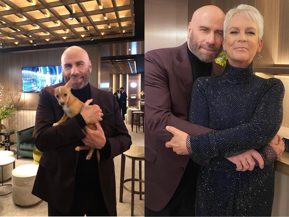 US actor John Travolta has adopted a rescued dog named Mac N Cheese from the 2022 Oscars which was brought on stage by actress Jamie Lee Curtis. u00e2u20acu2022 Picture via Instagram/ Jamie Lee Curtis
