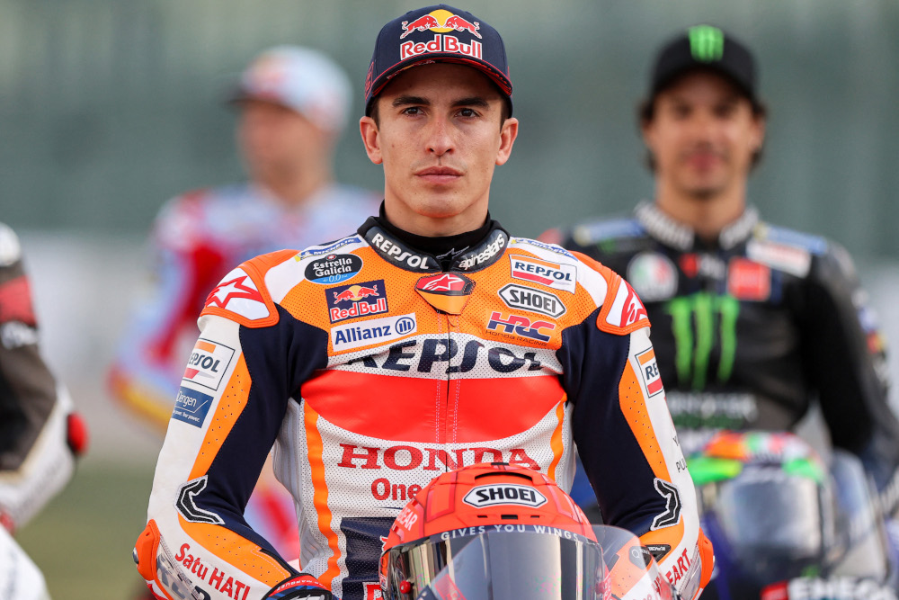 Repsol Honda Team rider Marc Marquez looks on ahead of the Qatar MotoGP Grand Prix at the Lusail International Circuit on the outskirts of Qataru00e2u20acu2122s capital Doha, March 3, 2022. u00e2u20acu201d AFP picn