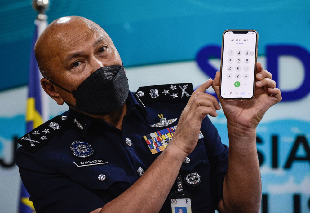 Bukit Aman Commercial Crime Investigation Department director Datuk Mohd Kamarudin Md Din speaks at a press conference in Kuala Lumpur, March 24, 2022. u00e2u20acu201d Bernama pic 
