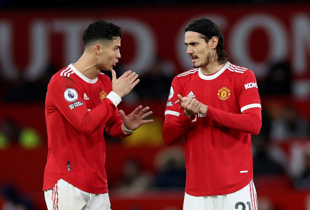 Manchester Unitedu00e2u20acu2122s Cristiano Ronaldo and Edinson Cavani during a match against West Ham United at Old Trafford, Manchester, Britain, January 22, 2022. u00e2u20acu201d Reuters pic  