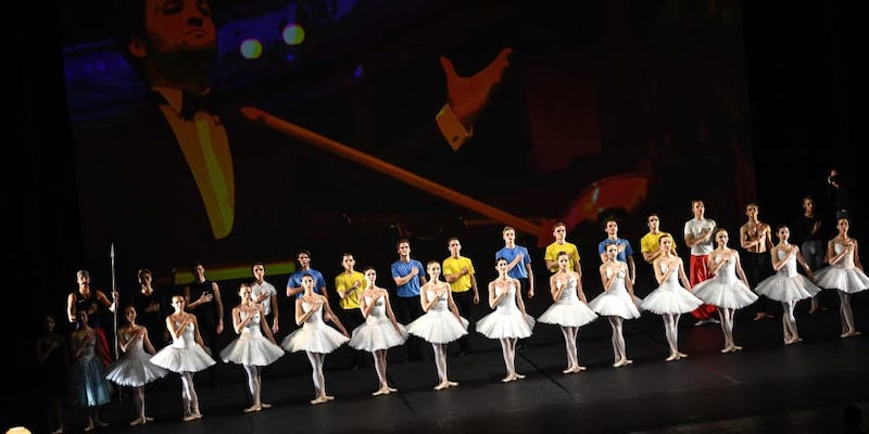 Ukrainian dancers of the Kyiv City Ballet acknowledge the audience at the end of their performance at the Theatre du Chatelet in Paris. u00e2u20acu2022 ETX-Studio pic