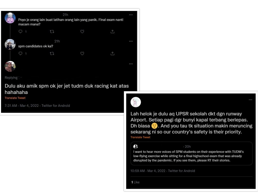 A screenshot of Tweets from users who claim the SPM candidates are overreacting. ― Screenshot via Twitter