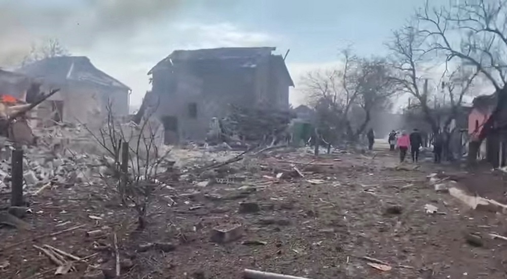 The aftermath of Russian artillery shelling on a residential area where a rocket hit a house in Mariupol, Ukraine, seen in this screengrab from a video uploaded on social media on March 10, 2022. u00e2u20acu2022 Armed Forces of Ukraine/Handout via Reuters