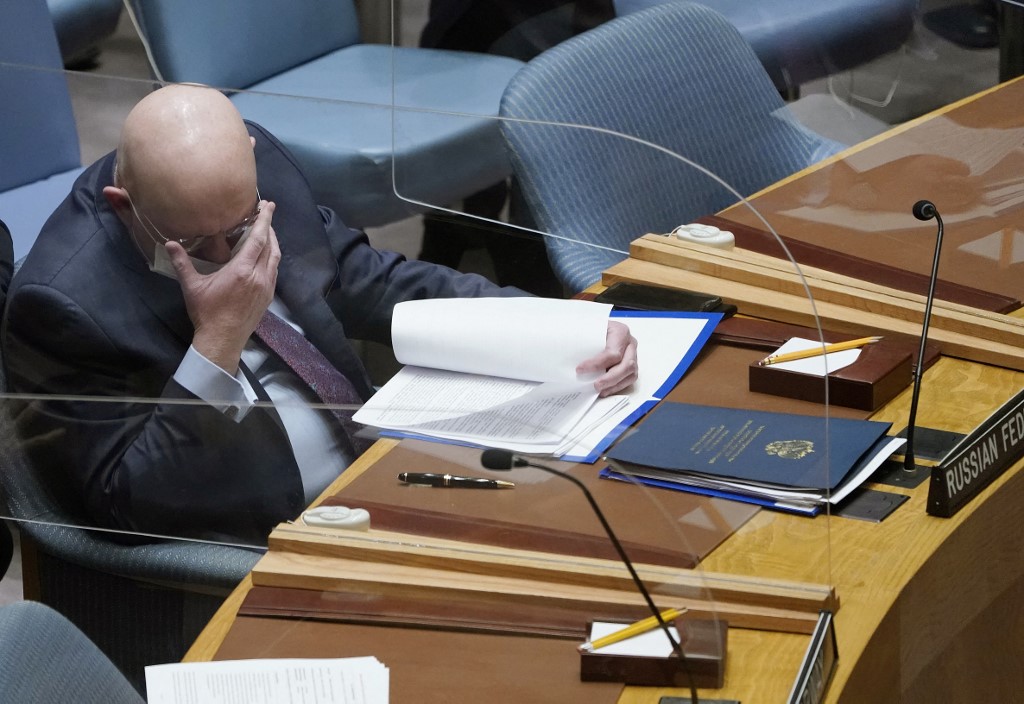 Russia Ambassador to the UN Vassily Nebenzia waits for a UN Security Council emergency meeting, in New York on March 11, 2022. u00e2u20acu201d AFP pic