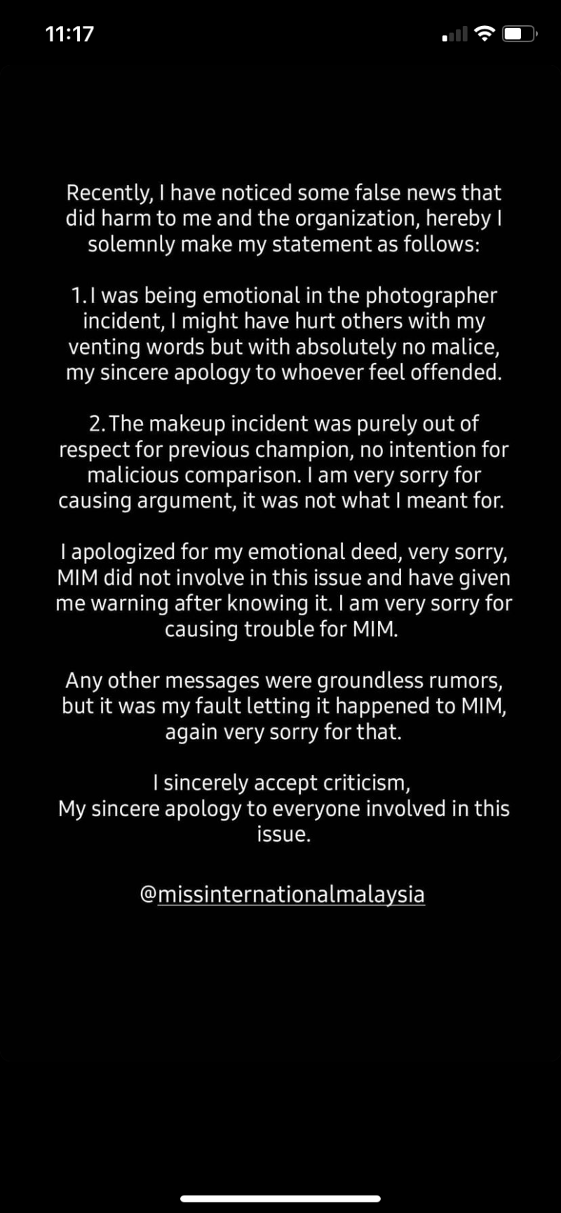 The model was slammed by Malaysians for her poor attitude and rude remarks. — Instagram screengrab