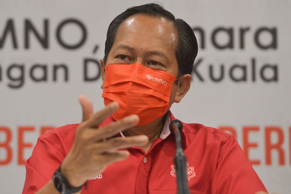 Umno secretary-general Datuk Seri Ahmad Maslan speaks during press conference at the World Trade Centre Kuala Lumpur March 14, 2022. u00e2u20acu201d Picture by Miera Zulyana