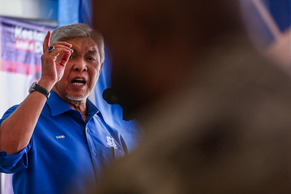 BN chairman Datuk Seri Ahmad Zahid Hamidi speaks during a ceramah in Larkin, Johor Baru March 9, 2022. u00e2u20acu201d Picture by Hari Anggara