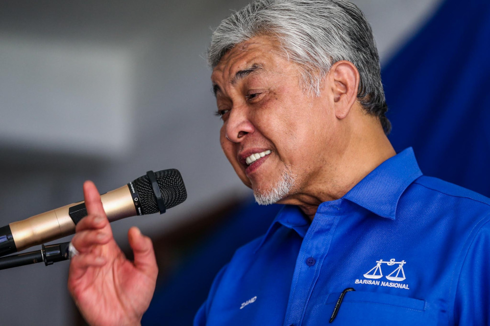 BN chairman Datuk Seri Ahmad Zahid Hamidi speaks during a ceramah in Larkin, Johor Baru March 9, 2022. u00e2u20acu201d Picture by Hari Anggara