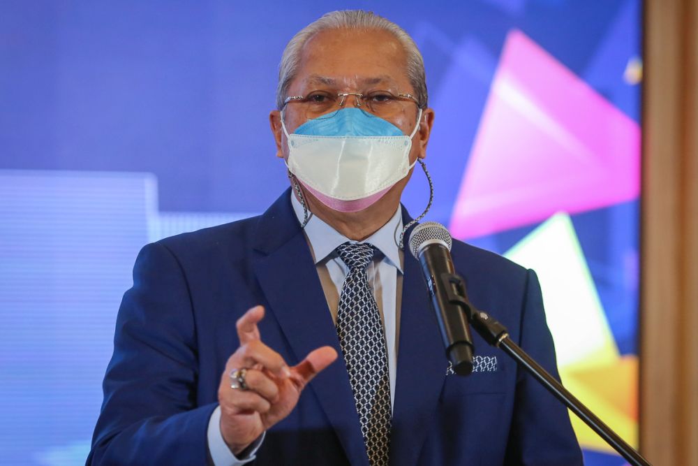 Communications and Multimedia Minister Tan Sri Annuar Musa speaks during a press conference at the Finance Ministry in Putrajaya March 16, 2022.  u00e2u20acu201d Picture by Yusof Mat Isa
