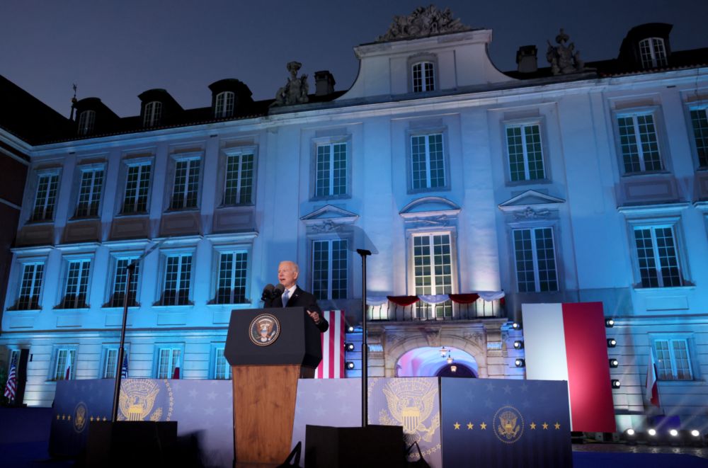 US President Joe Biden speaks during an event at the Royal Castle, amid Russiau00e2u20acu2122s invasion of Ukraine, in Warsaw, Poland March 26, 2022. u00e2u20acu201d Reuters pic