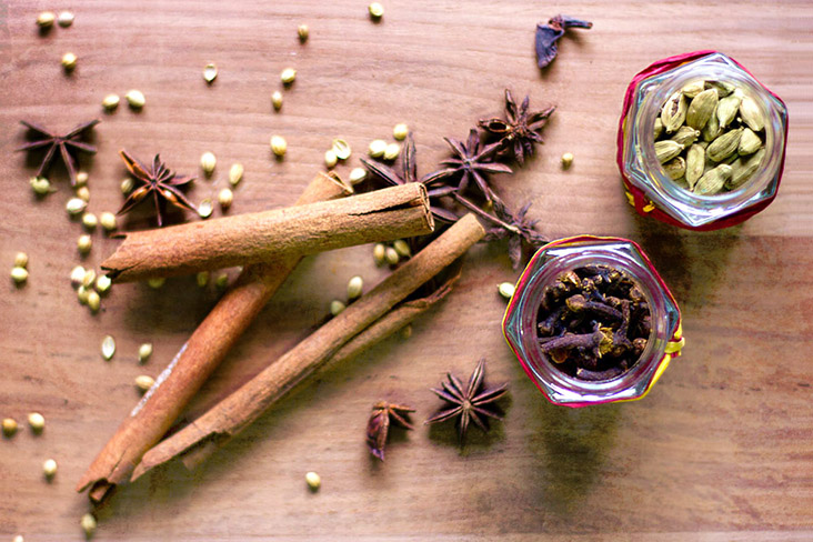 Dried spices such as cardamom, cloves, star anise and cinnamon add depth to the relish.