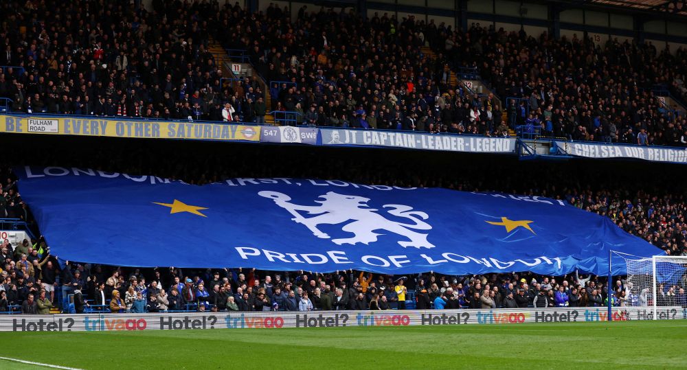 General view of a Chelsea banner inside Stamford Bridge before the match against Newcastle United March 13, 2022. u00e2u20acu201d Reuters pic