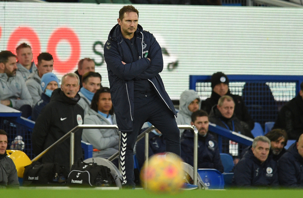 Everton manager Frank Lampard watches the play during the English Premier League match between Everton and Manchester City at Goodison Park in Liverpool, February 26, 2022. u00e2u20acu2022 AFP pic