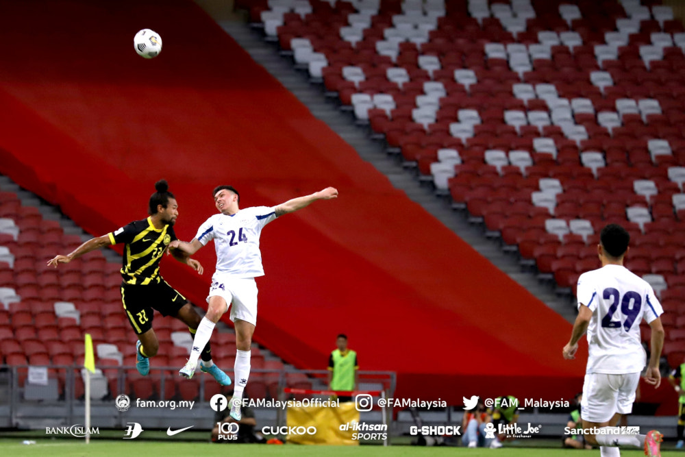 Lau00e2u20acu2122Vere Lawrence Corbin-Ong in action during the match against the Philippines at the National Stadium in Singapore, March 23, 2022. u00e2u20acu201d Picture from Facebook/FAM 