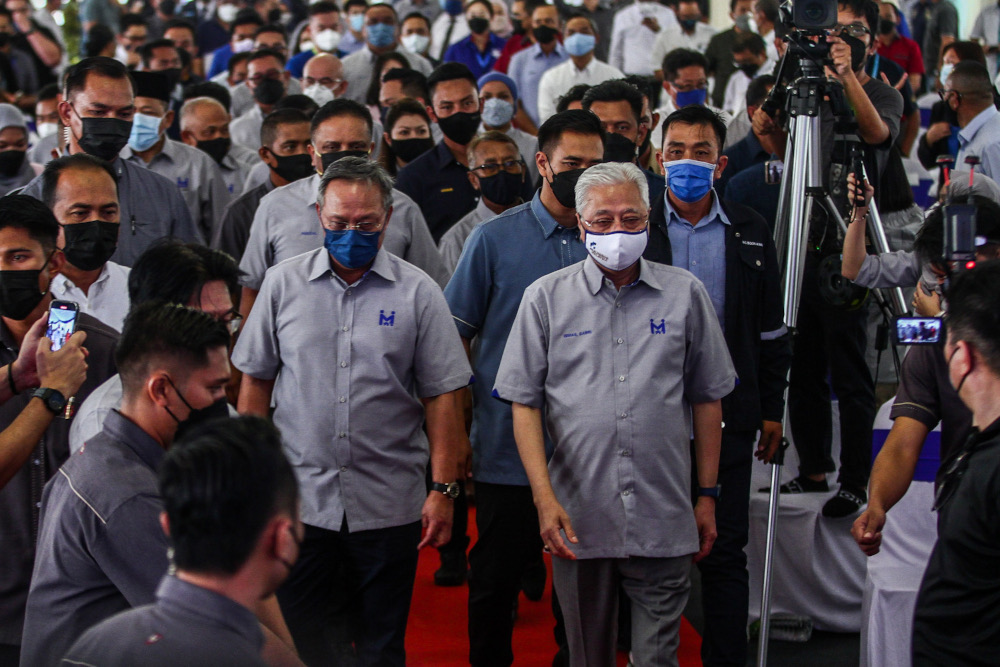 Prime Minister Datuk Seri Ismail Sabri Yaakob with caretaker Johor Mentri Besar Datuk Hasni Mohammad (left) during a visit to the Larkin Indah Residence in Johor Baru, March 4, 2022. u00e2u20acu2022 Picture by Hari Anggara