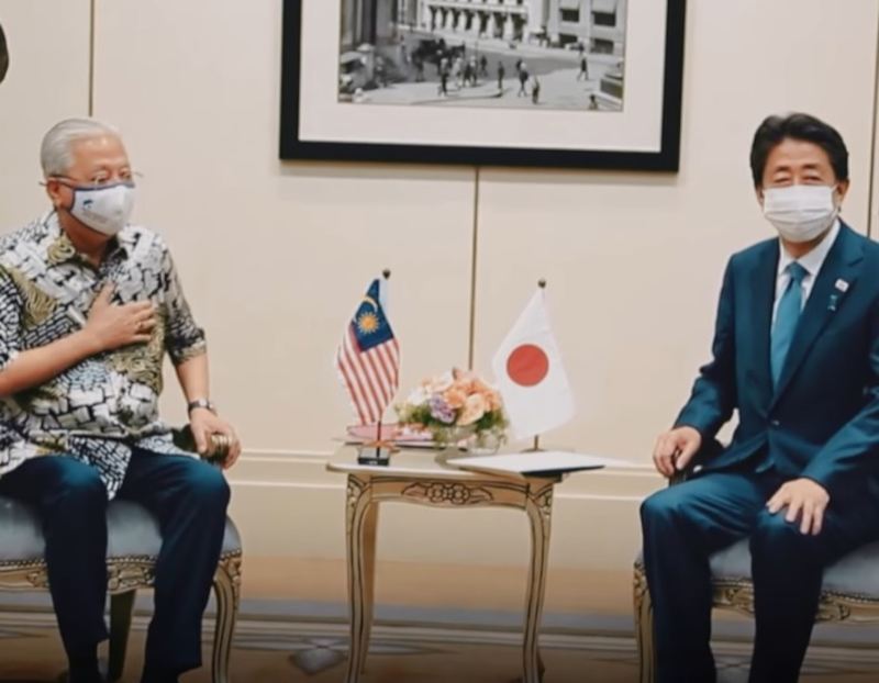 Prime Minister Datuk Seri Ismail Sabri Yaakob meets with former Japanese Prime Minister Shinzo Abe, March 11, 2022. u00e2u20acu201d Screengrab from Facebook/Ismail Sabri Yaakob 