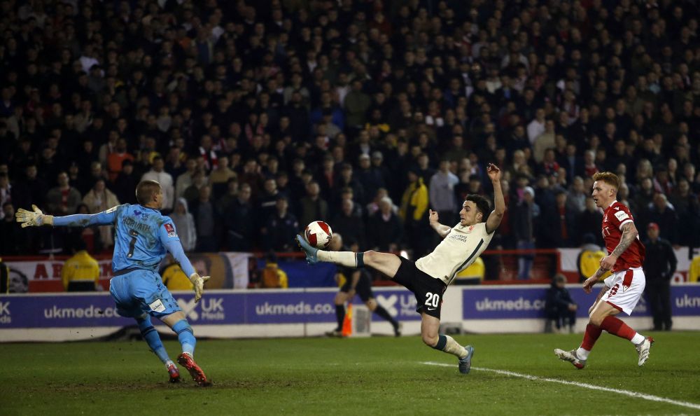 Liverpool's Diogo Jota scores their first goal against Nottingham Forest at The City Ground, Nottingham March 20, 2022. u00e2u20acu201d Reuters pic