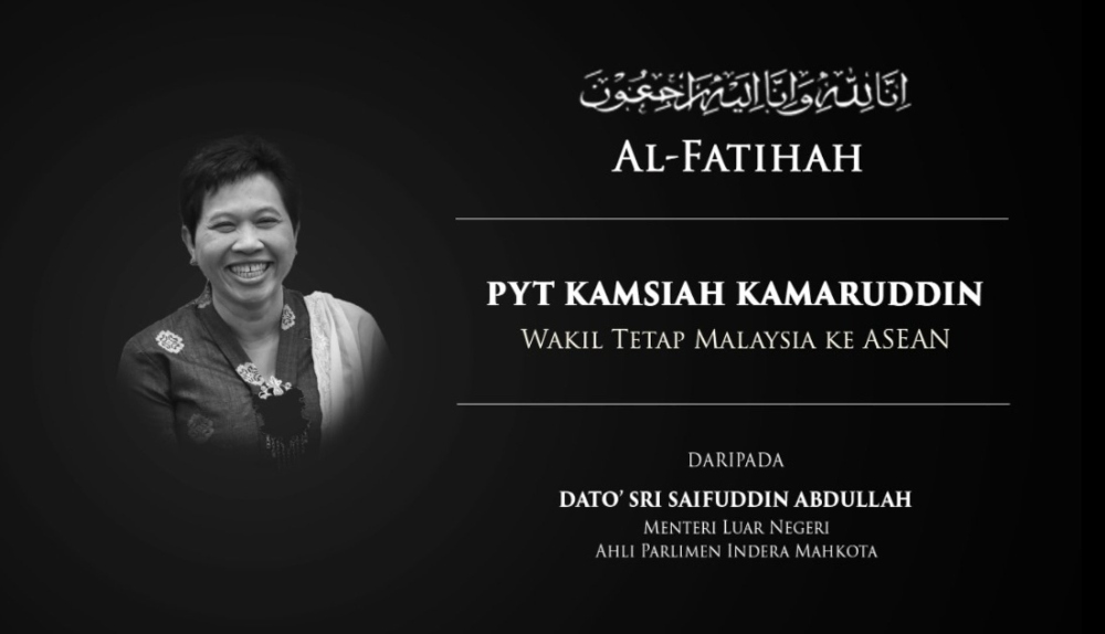 Malaysiau00e2u20acu2122s permanent rep to Asean Kamsiah Kamaruddin died at 7pm (local time) at Hospital Siloam Semanggi, Jakarta, March 31, 2022. u00e2u20acu201d Picture from Twitter/Saifuddin Abdullah via Bernama 