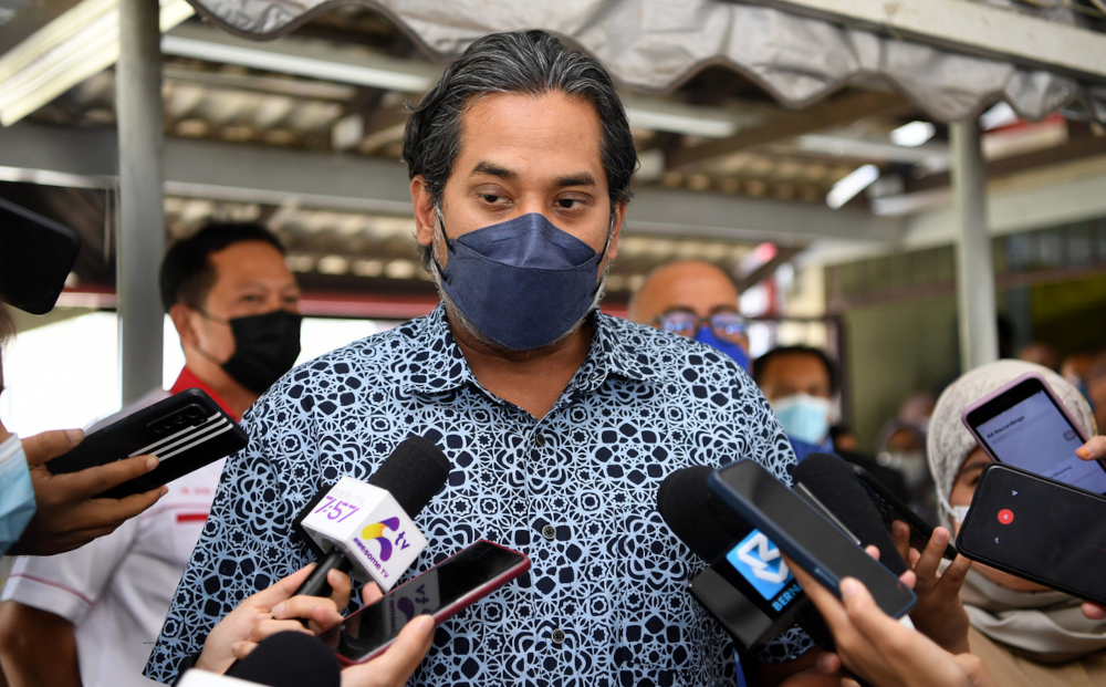 Health Minister Khairy Jamaluddin speaks to reporters at Port Dickson Hospital, March 29, 2022. u00e2u20acu201d Bernama pic 