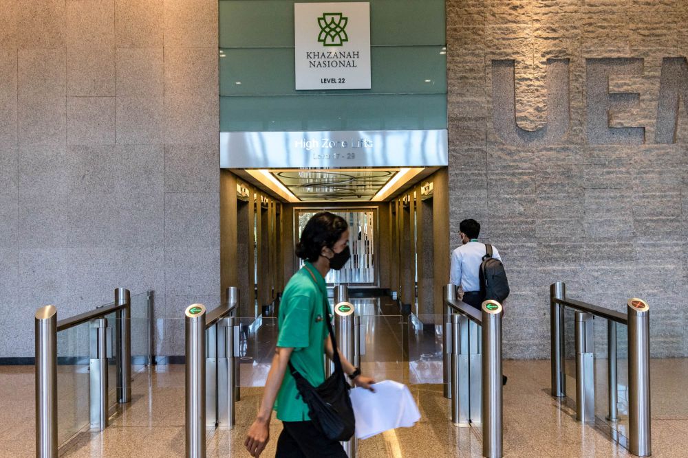 A general view of Khazanah Nasional Berhadu00e2u20acu2122s logo at its office in Kuala Lumpur March 2, 2022. u00e2u20acu201d Picture by Firdaus Latif