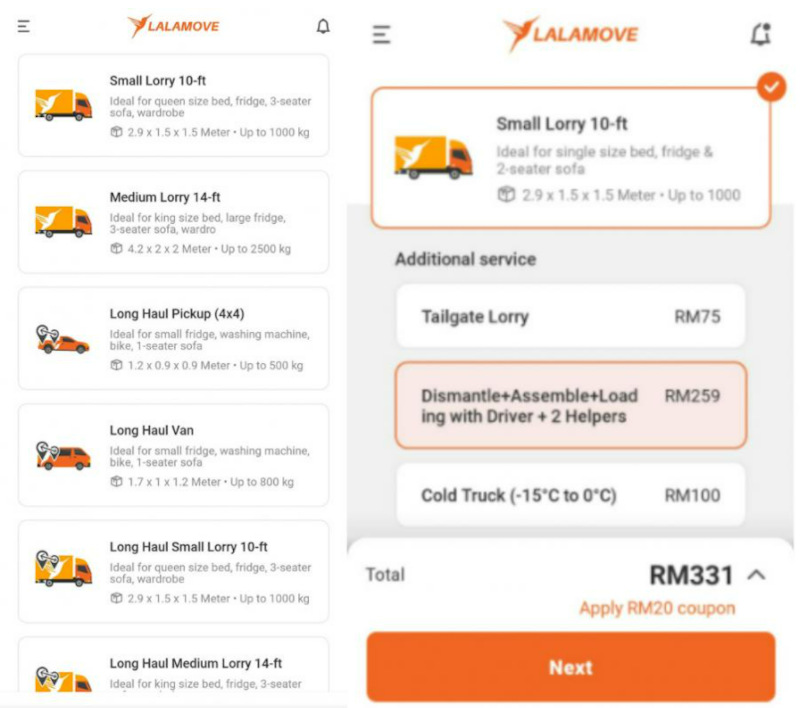 A few easy taps and you have your booking. — Picture courtesy of Lalamove