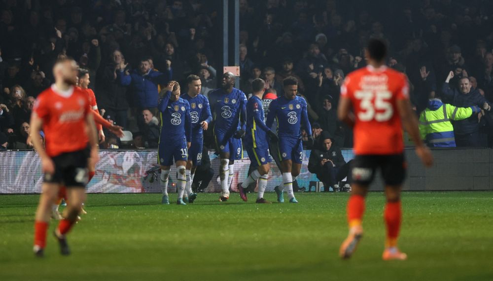 Chelsea's Romelu Lukaku celebrates scoring their third goal against Luton Town with teammates at Kenilworth Road, Luton March 2, 2022. u00e2u20acu201d Reuters pic