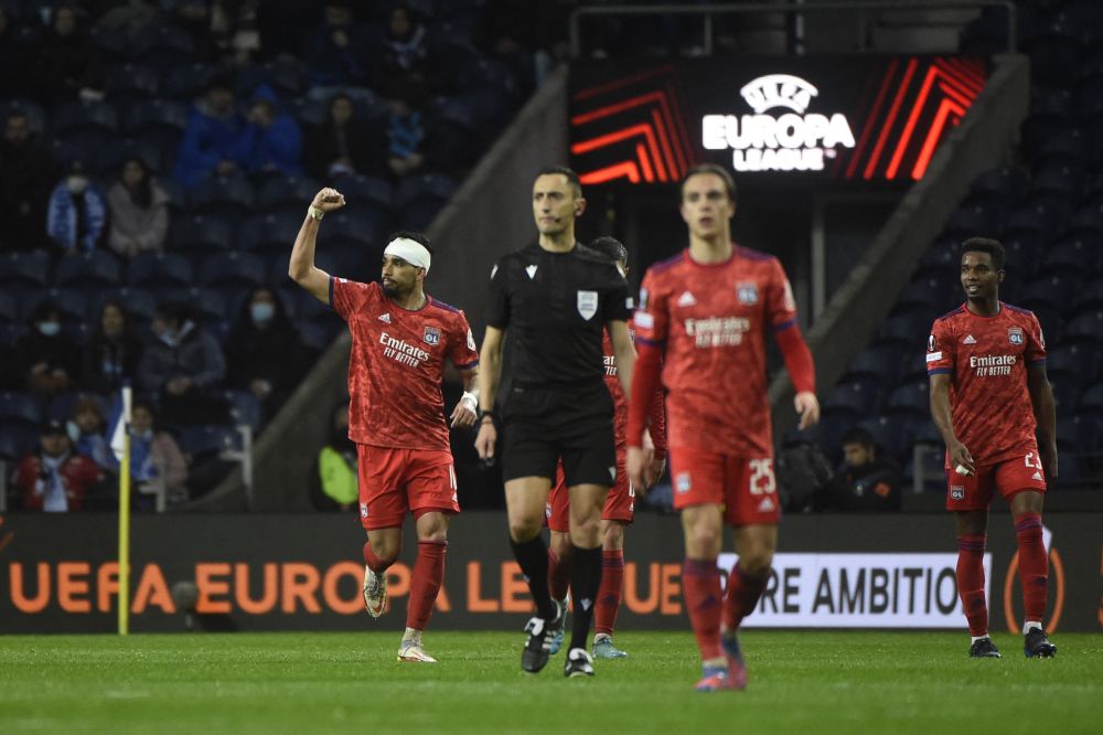 Lyon's Brazilian midfielder Lucas Paqueta celebrates scoring against FC at the Dragao stadium in Porto March 9, 2022. u00e2u20acu201d AFP pic